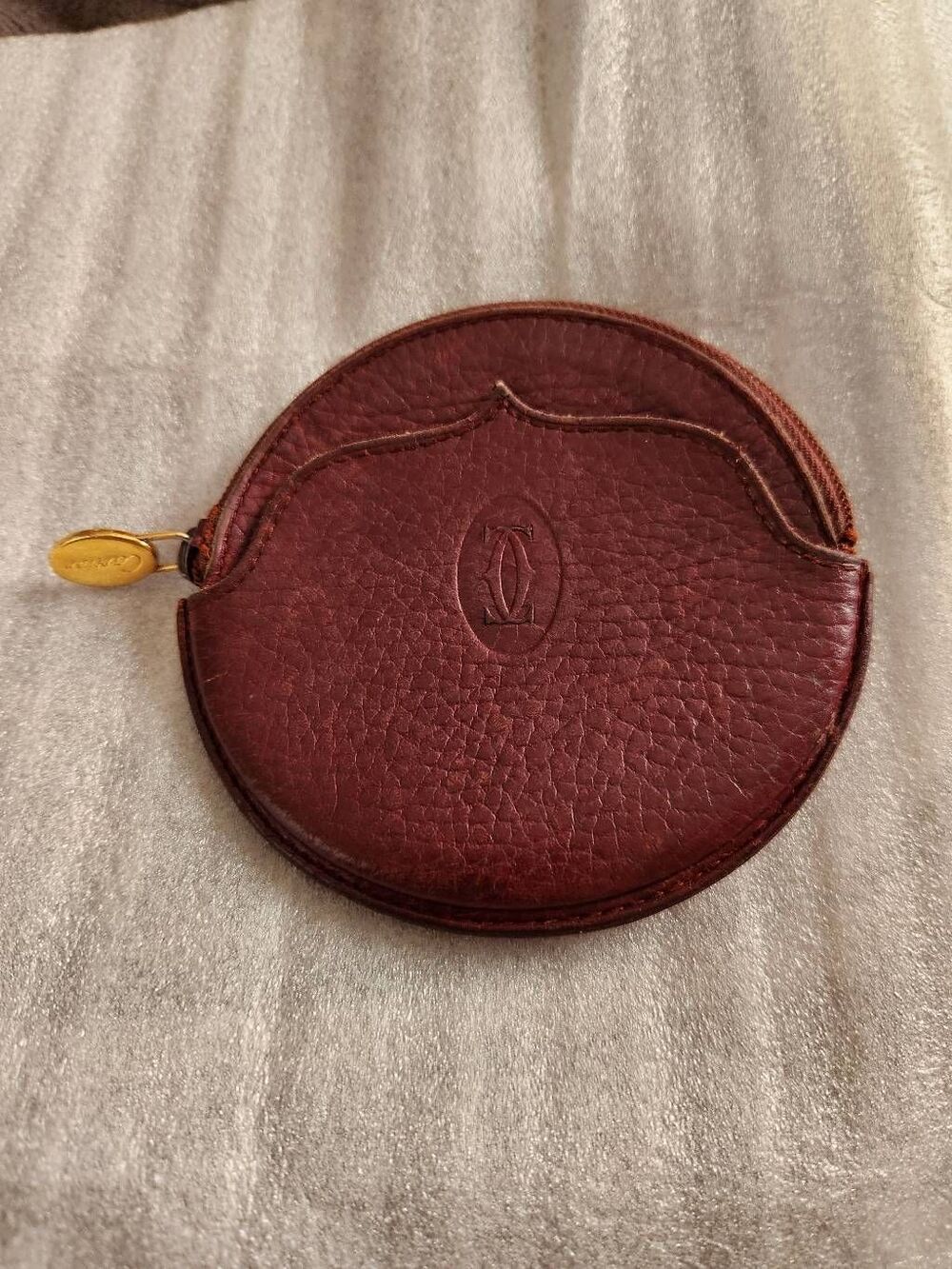 Cartier Bordeaux Leather Round Coin Purse